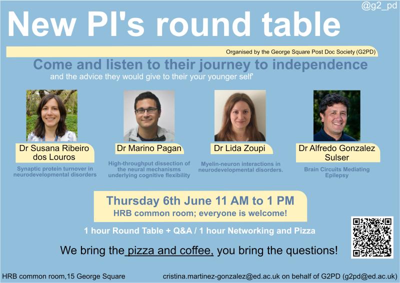 Image of the speakers and details for the New PI's round table event